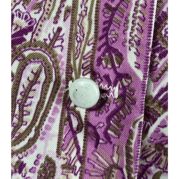 Vintage 1960s Blouse High Ruffle Neck Purple Paisley Button Up Secretary 42 / 2X - Picture 12 of 15